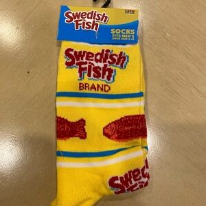 New, Swedish Fish Candy Stripes, Funny Novelty Men's Crew Socks, Size 6-12